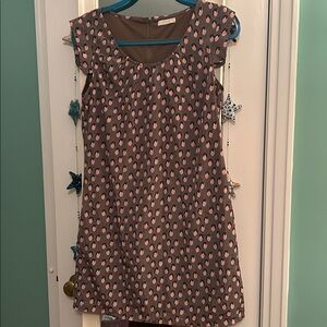 Brown and Pink /blue bird Patterned Dress